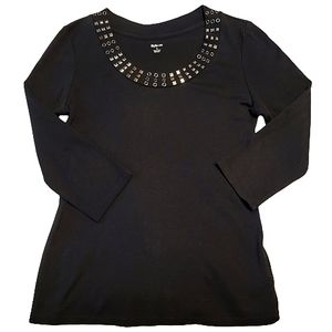 Style & Co black 3/4 sleeve studded collar blouse size small